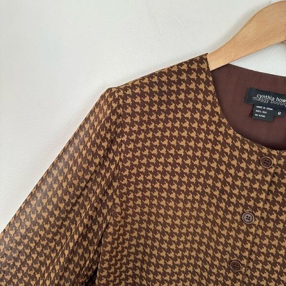 Cynthia Howie Maggy Botique Women’s Silk Two Piece Brown Tan Houndstooth Skirt S - Picture 6 of 13